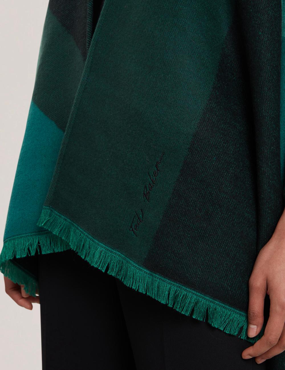 Dk-Green Ted Baker SUFFIA - Colour Block Buckled Woven Women Ponchos | SG  0482-KGAUP