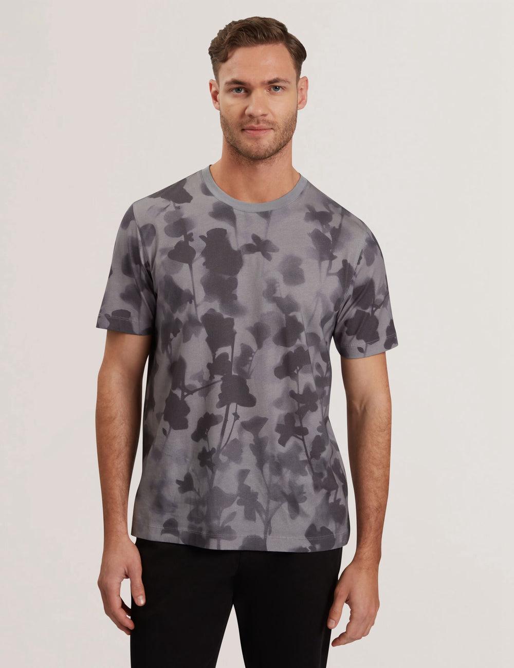 Dk-Grey Ted Baker DENNISS - Monochrome Floral Print Cotton Men T-Shirts | SG  8630-XAGCU