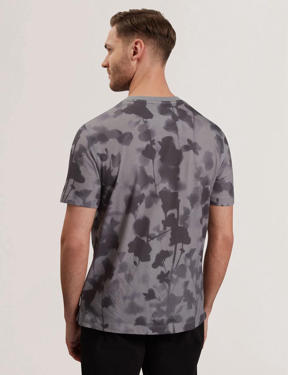 Dk-Grey Ted Baker DENNISS - Monochrome Floral Print Cotton Men T-Shirts | SG  8630-XAGCU