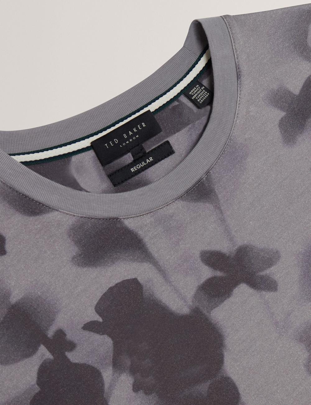 Dk-Grey Ted Baker DENNISS - Monochrome Floral Print Cotton Men T-Shirts | SG  8630-XAGCU