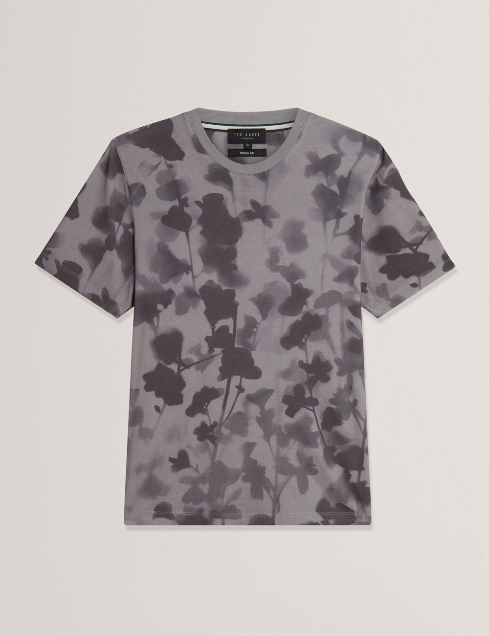 Dk-Grey Ted Baker DENNISS - Monochrome Floral Print Cotton Men T-Shirts | SG  8630-XAGCU