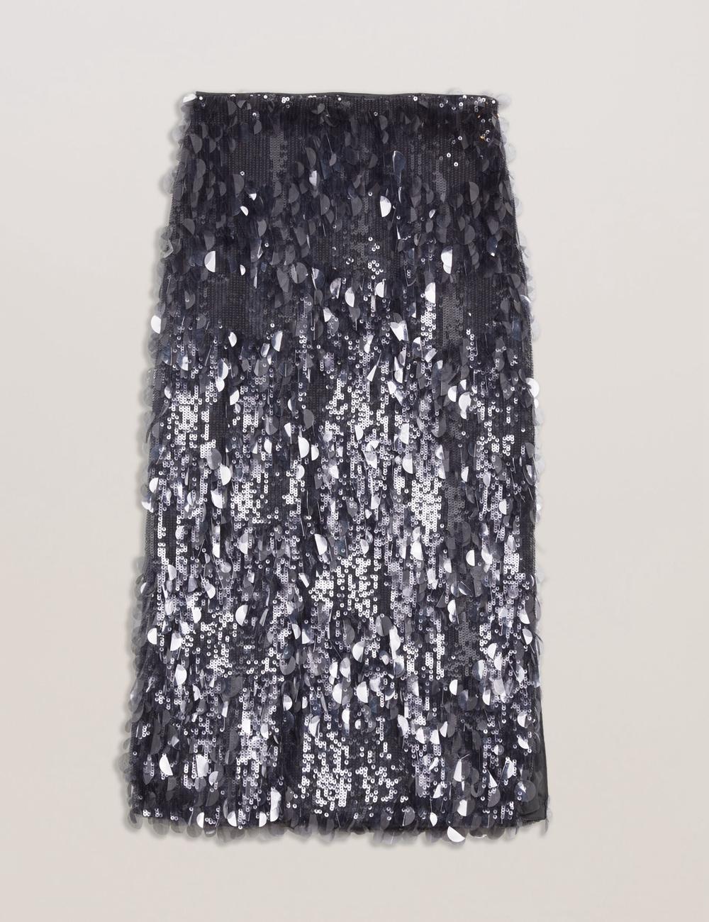 Dk-Grey Ted Baker DORIDA - Mixed Sequin With Slit Women Midi Skirts | SG  6852-JETBU