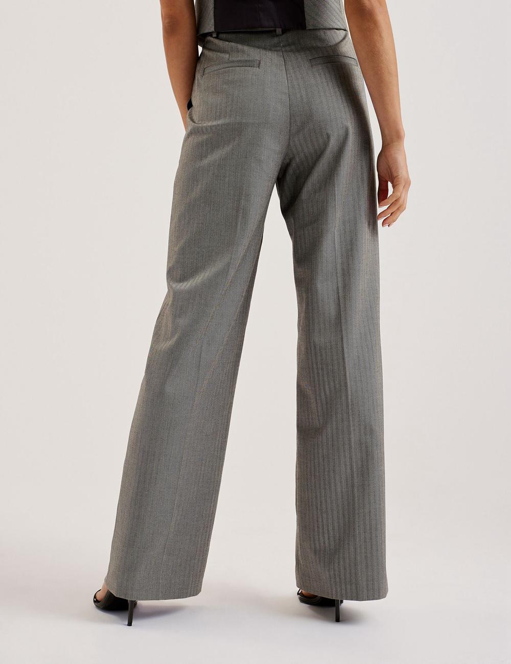 Dk-Grey Ted Baker KOAT - Herringbone Wide Leg Tailored Women Trousers | SG  3297-EVXAS