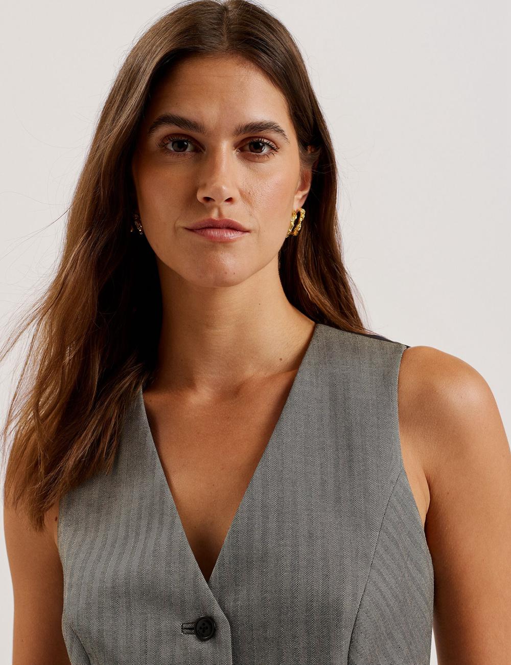 Dk-Grey Ted Baker KOAW - Herringbone Single Breasted Women Suit Waistcoat | SG  7520-VXNUI