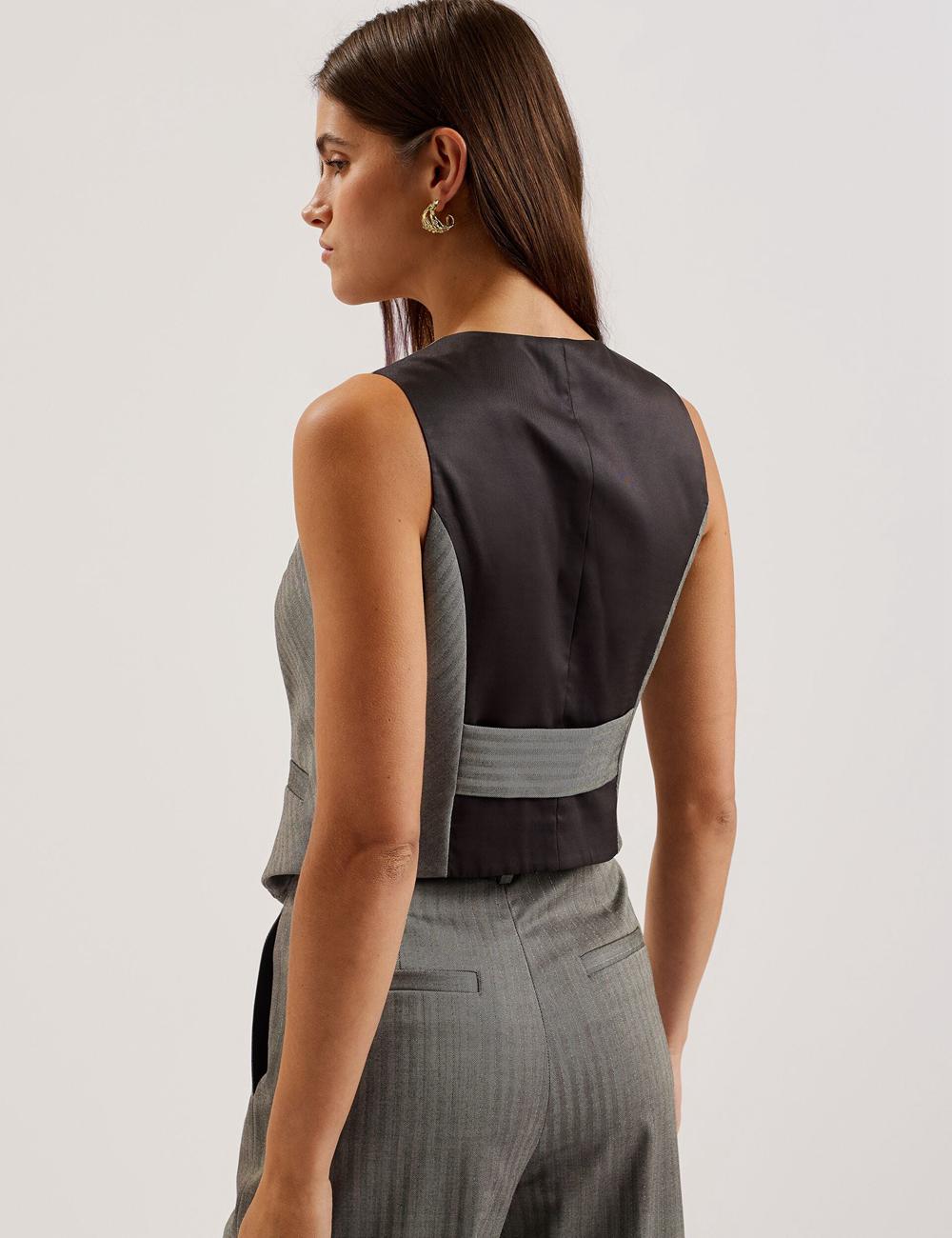 Dk-Grey Ted Baker KOAW - Herringbone Single Breasted Women Suit Waistcoat | SG  7520-VXNUI
