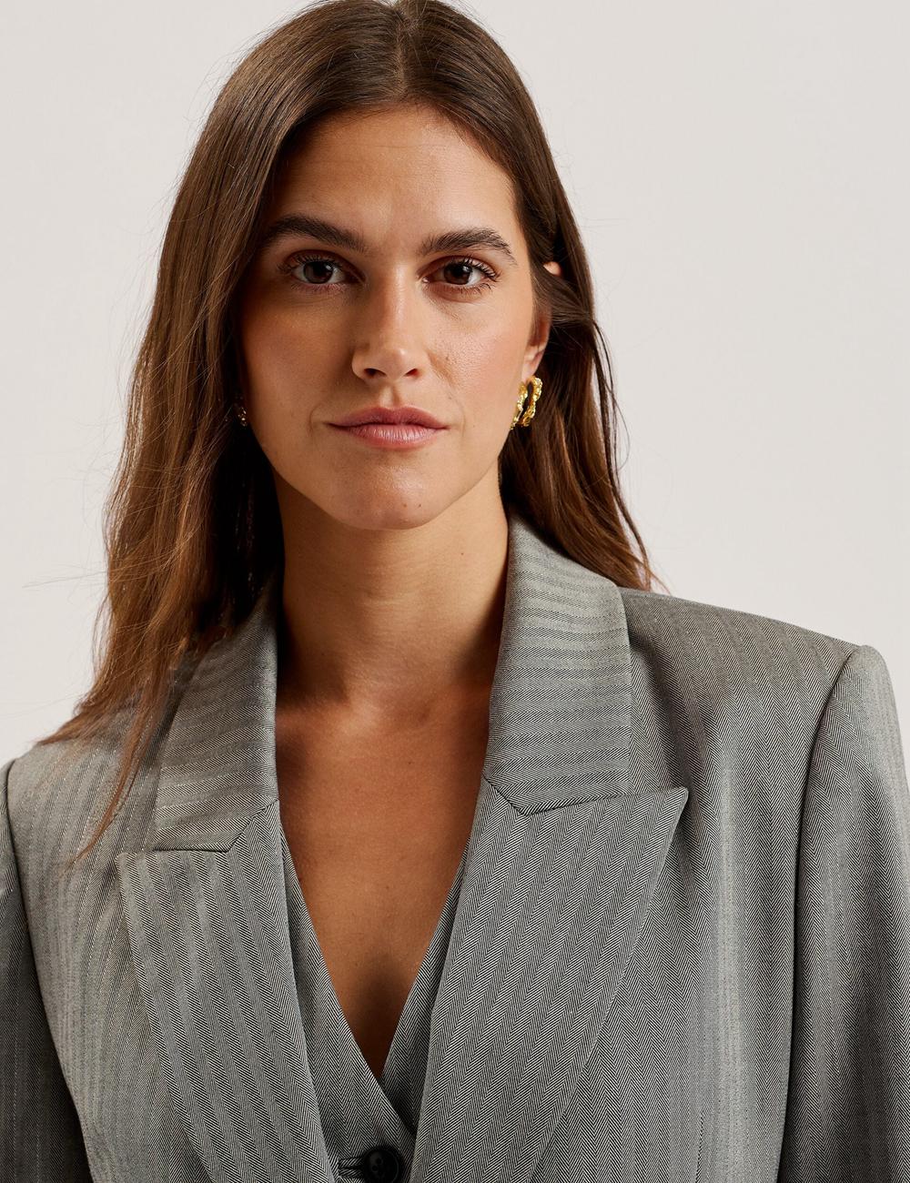 Dk-Grey Ted Baker KOA - Oversized Herringbone Single Breasted Women Blazers | SG  7046-HERLP