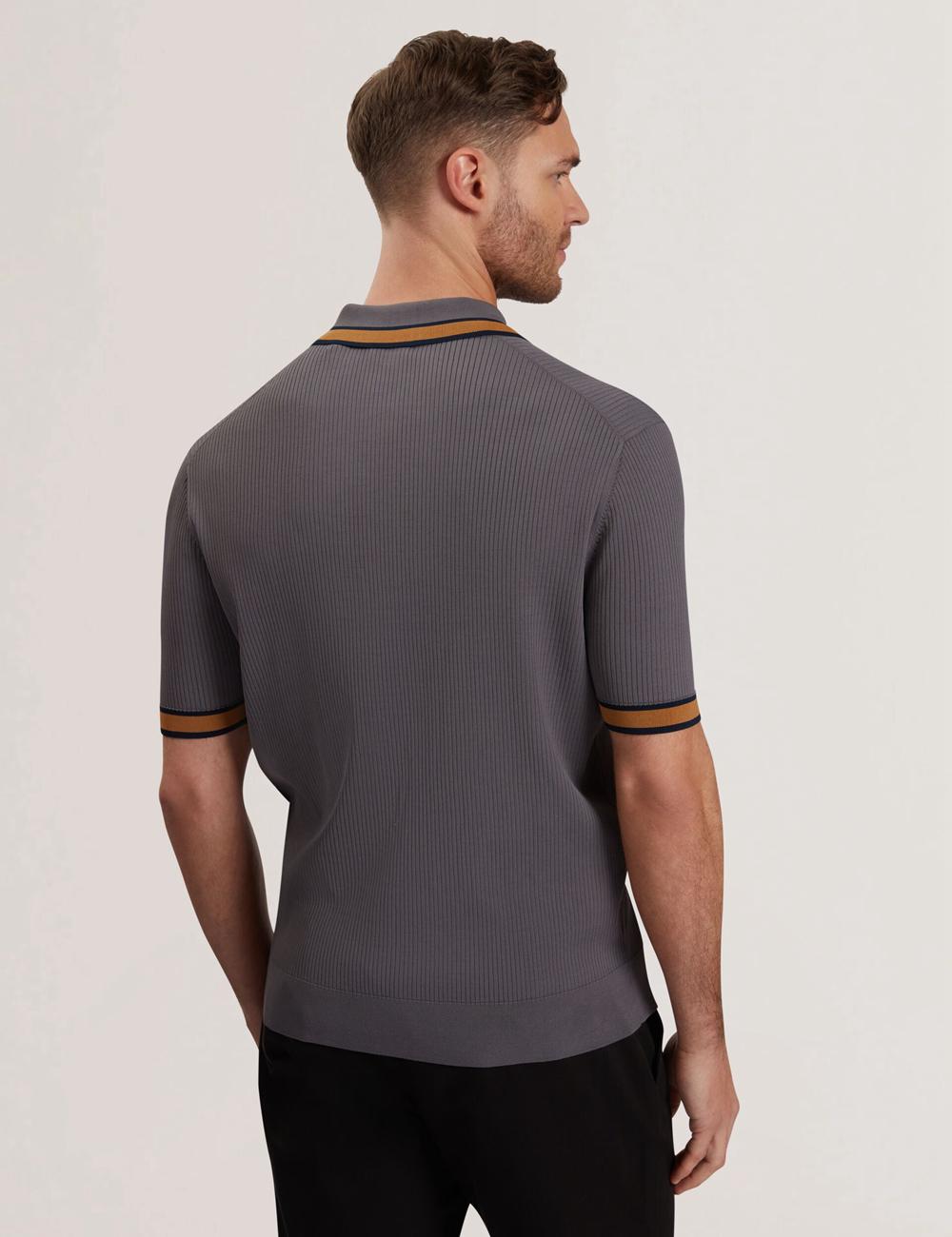 Dk-Grey Ted Baker RAFAELO - Striped Trim Zip Neck Ribbed Men Polos Shirts | SG  6021-ZWBVQ