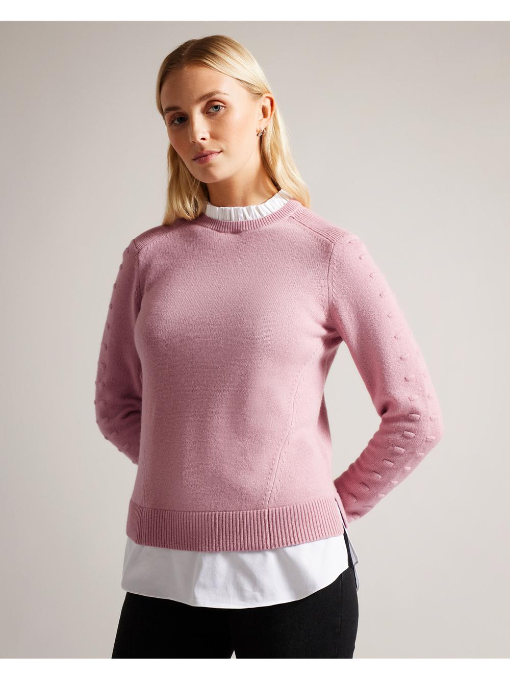 Dusky-Pink Ted Baker LISSIAH - Bobble Detail Shirt Hem Knitted Women Jumpers | SG  3612-HDXCZ