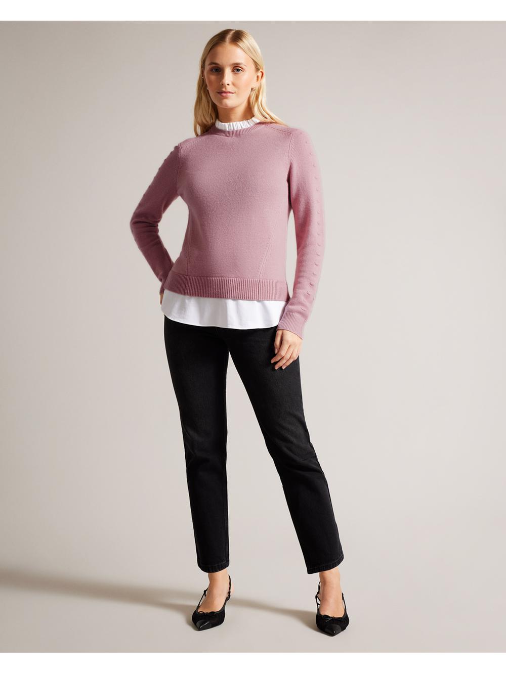 Dusky-Pink Ted Baker LISSIAH - Bobble Detail Shirt Hem Knitted Women Jumpers | SG  3612-HDXCZ
