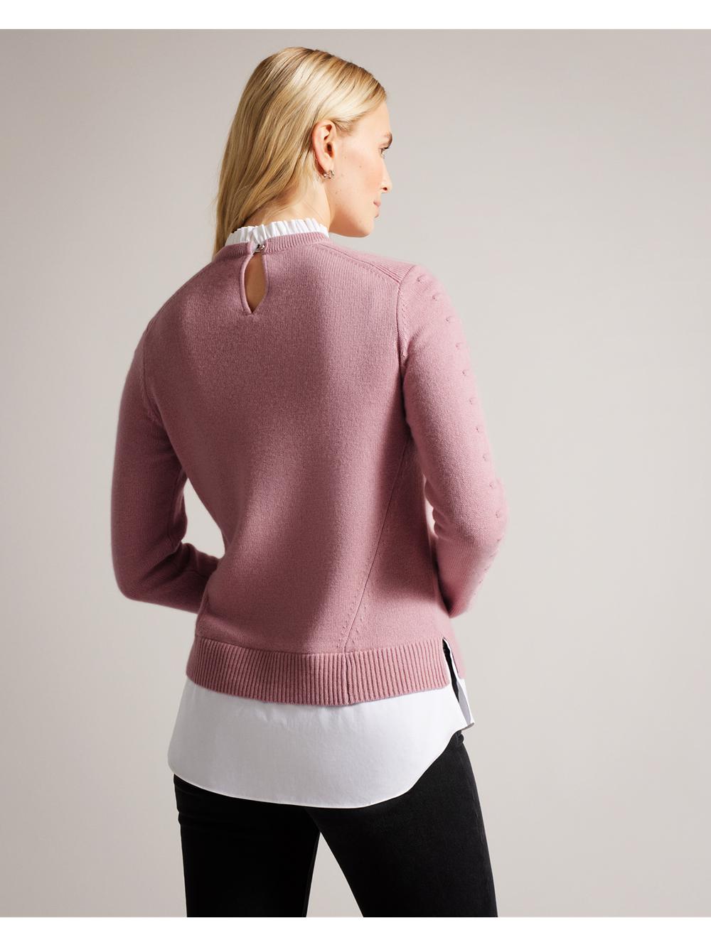 Dusky-Pink Ted Baker LISSIAH - Bobble Detail Shirt Hem Knitted Women Jumpers | SG  3612-HDXCZ