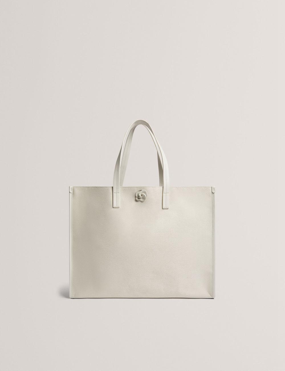 Ecru Ted Baker AUDOS - Rose Detail Wide Canvas Women Tote Bags | SG  7902-HYOML