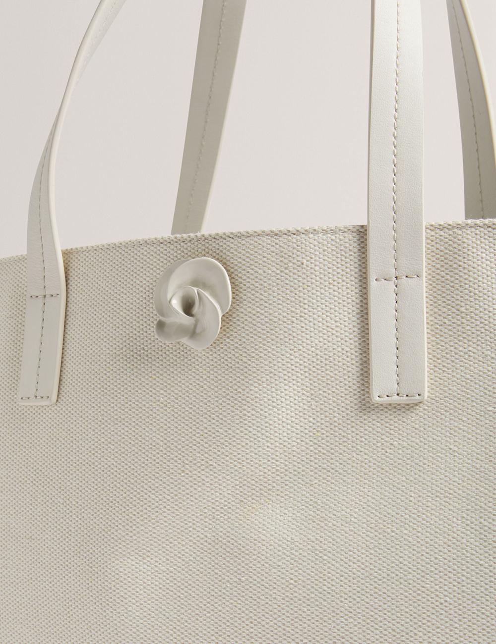 Ecru Ted Baker AUDOS - Rose Detail Wide Canvas Women Tote Bags | SG  7902-HYOML