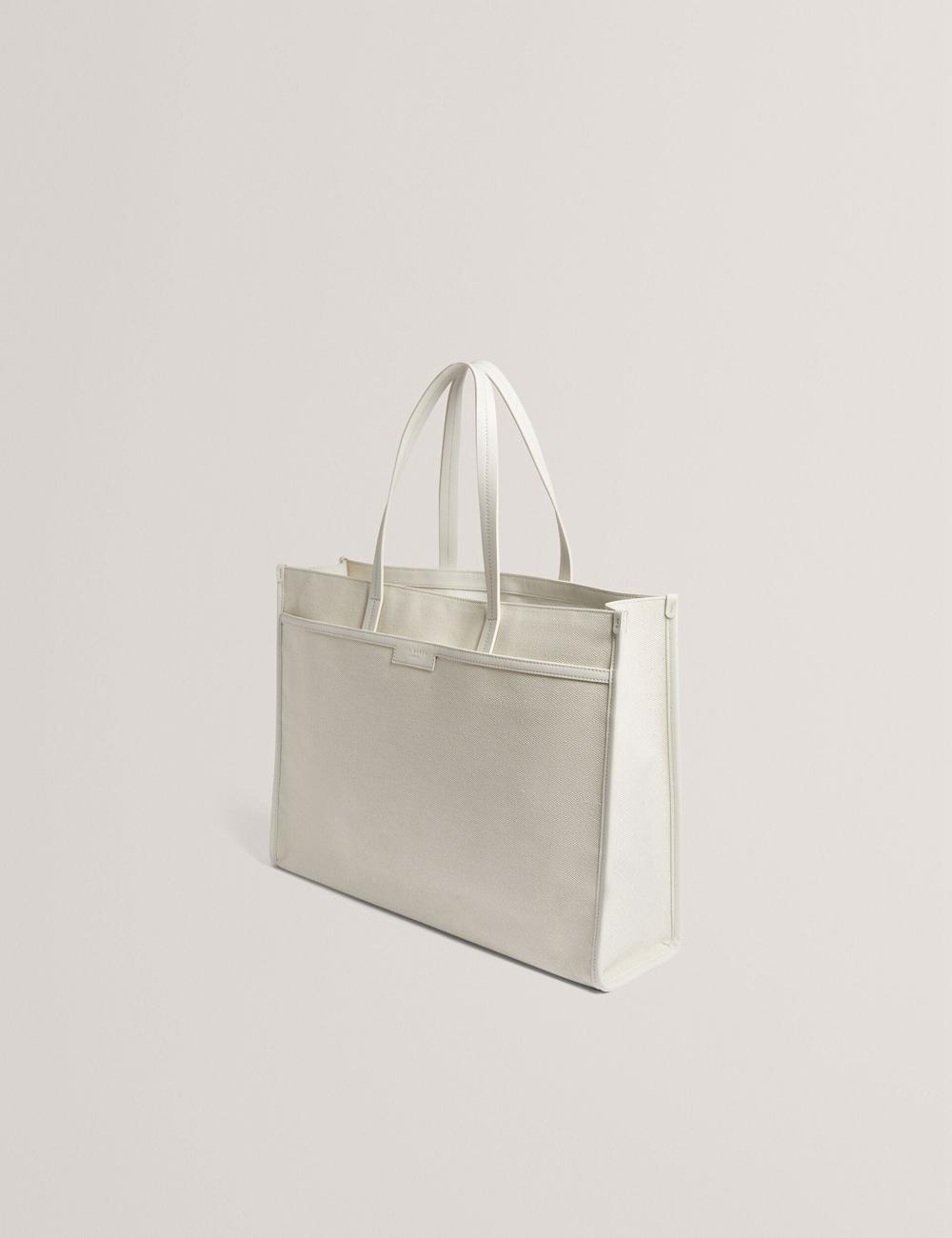 Ecru Ted Baker AUDOS - Rose Detail Wide Canvas Women Tote Bags | SG  7902-HYOML