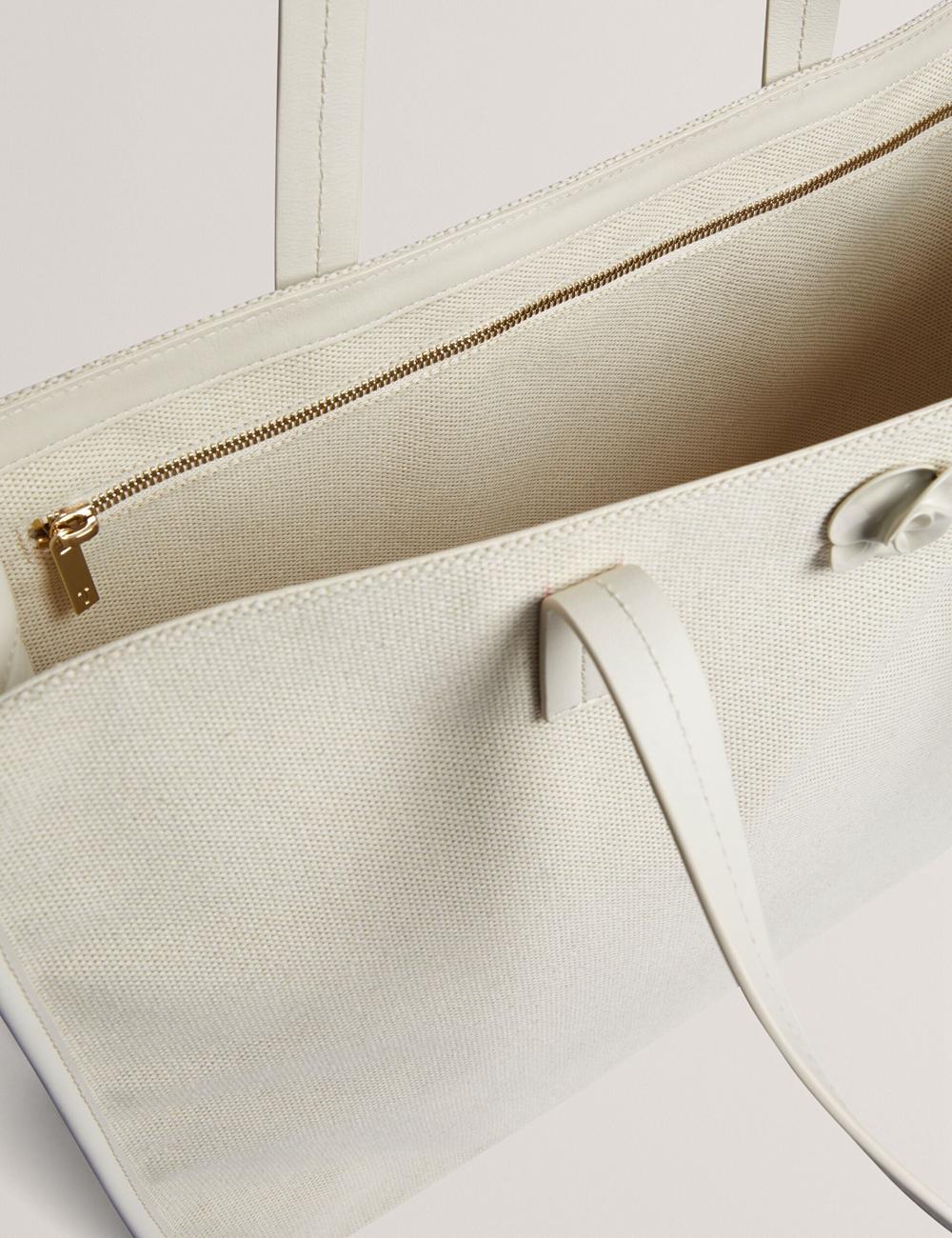 Ecru Ted Baker AUDOS - Rose Detail Wide Canvas Women Tote Bags | SG  7902-HYOML