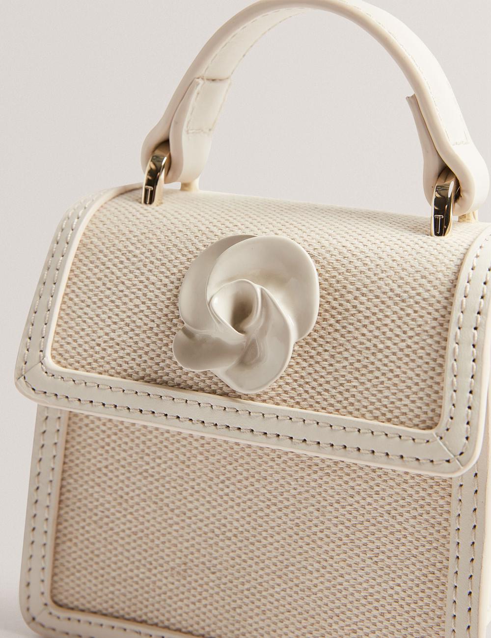 Ecru Ted Baker AUDOU - Rose Detail Canvas Mini Top Handle Women Crossbody Bags | SG  2793-TQNBZ