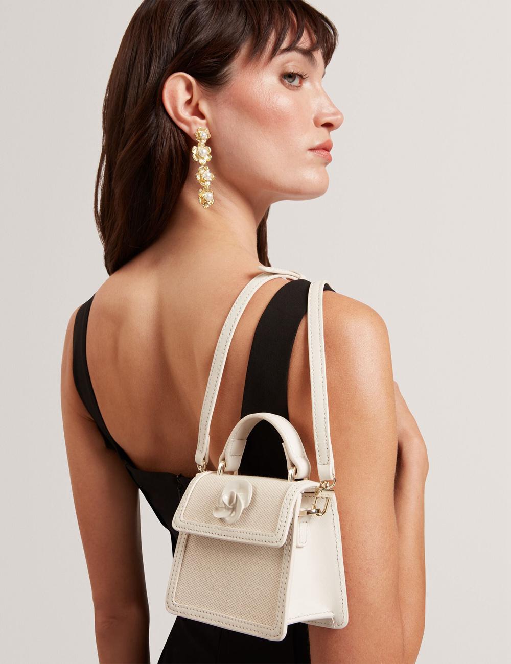 Ecru Ted Baker AUDOU - Rose Detail Canvas Mini Top Handle Women Crossbody Bags | SG  2793-TQNBZ