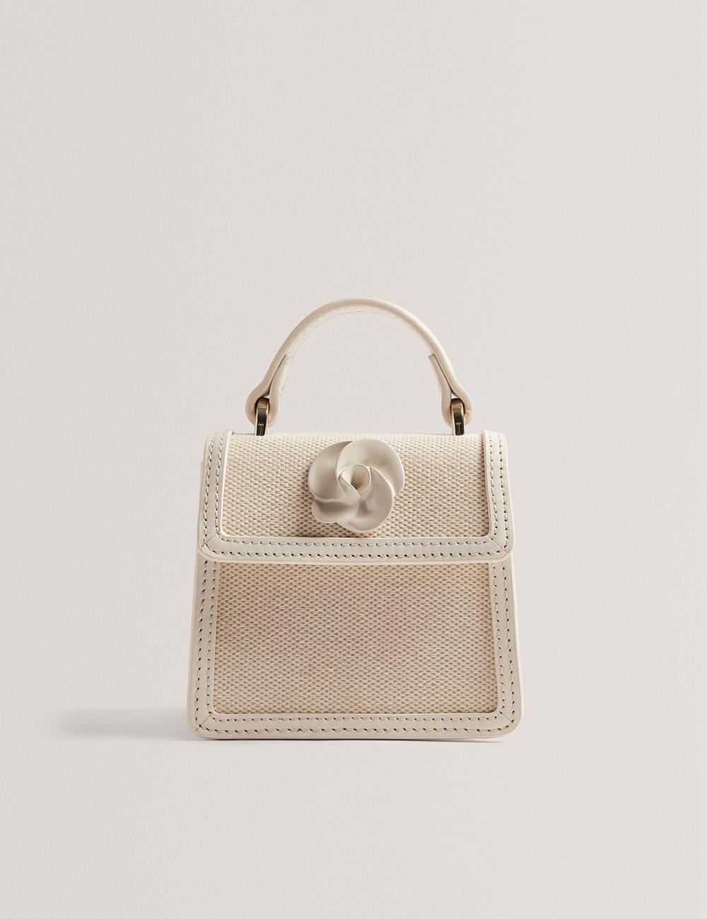 Ecru Ted Baker AUDOU - Rose Detail Canvas Mini Top Handle Women Crossbody Bags | SG  2793-TQNBZ