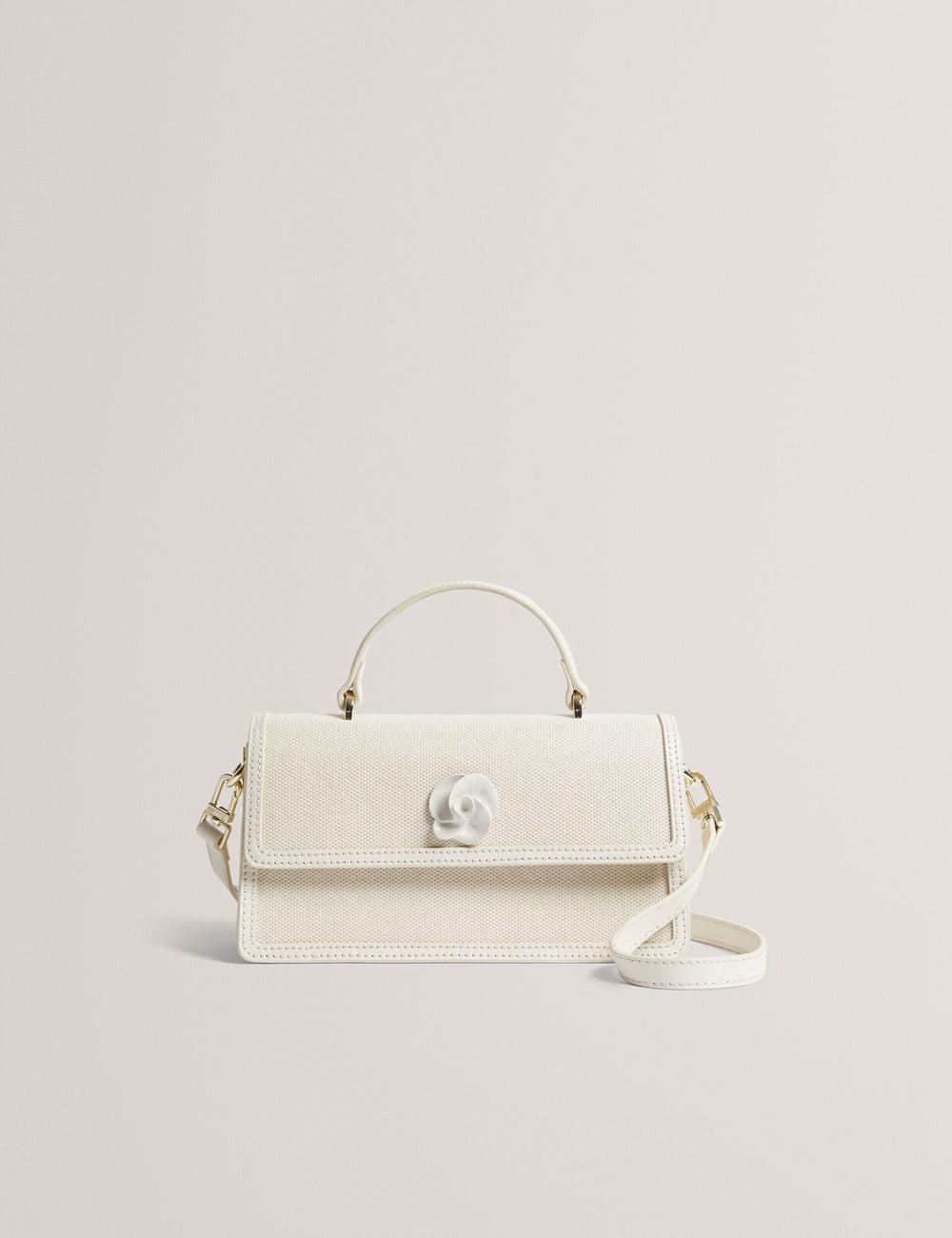 Ecru Ted Baker AUDRIS - Rose Detail Canvas Top Handleuette Women Crossbody Bags | SG  6523-WDLTF