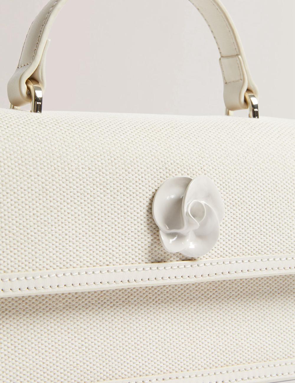 Ecru Ted Baker AUDRIS - Rose Detail Canvas Top Handleuette Women Crossbody Bags | SG  6523-WDLTF
