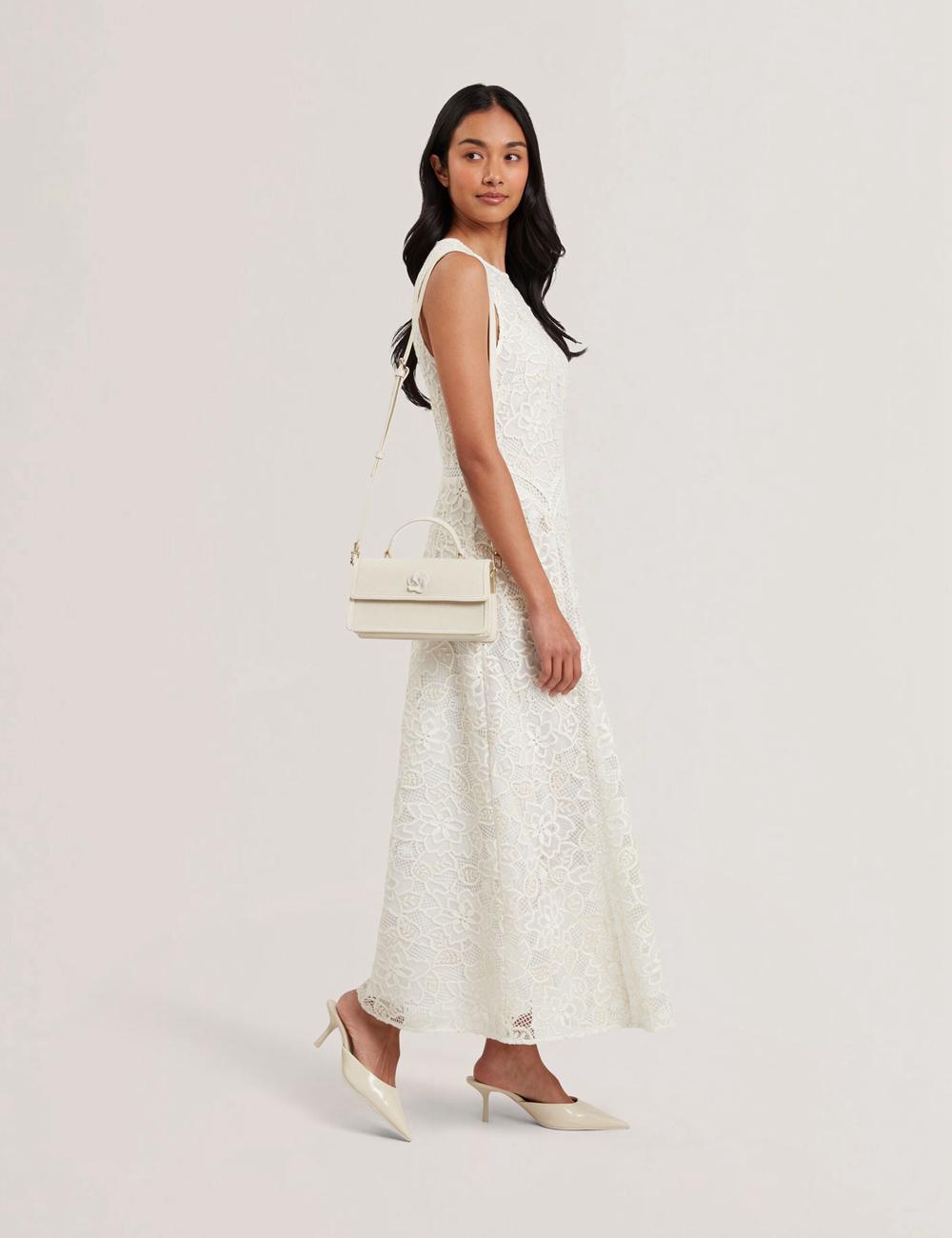 Ecru Ted Baker AUDRIS - Rose Detail Canvas Top Handleuette Women Crossbody Bags | SG  6523-WDLTF