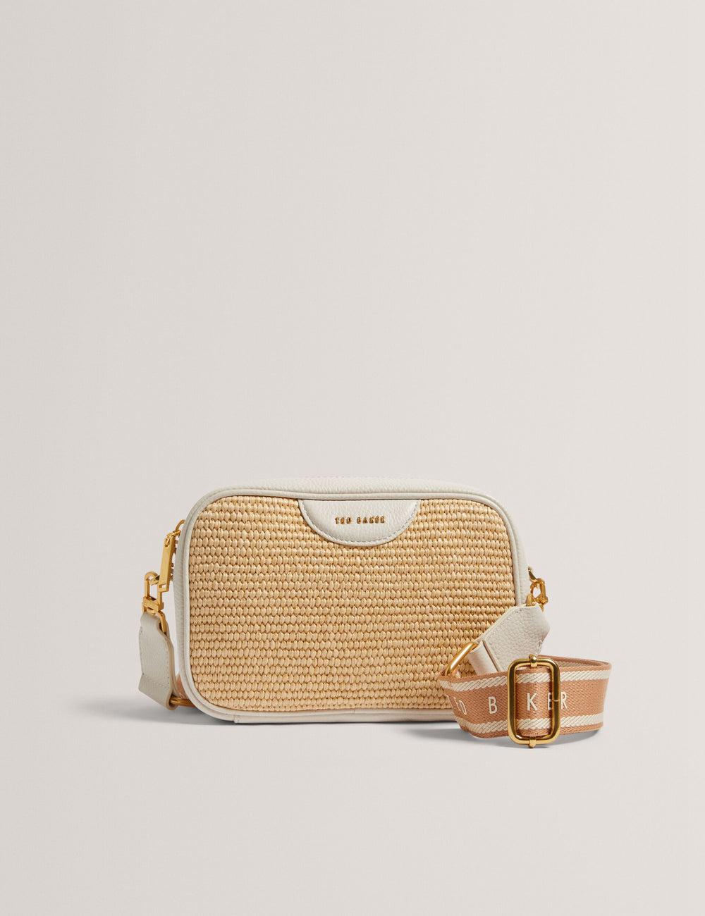 Ecru Ted Baker BARDAS - Faux Raffia Leather Trim Webbing Camera Women Camera Bag | SG  5946-RNJXG