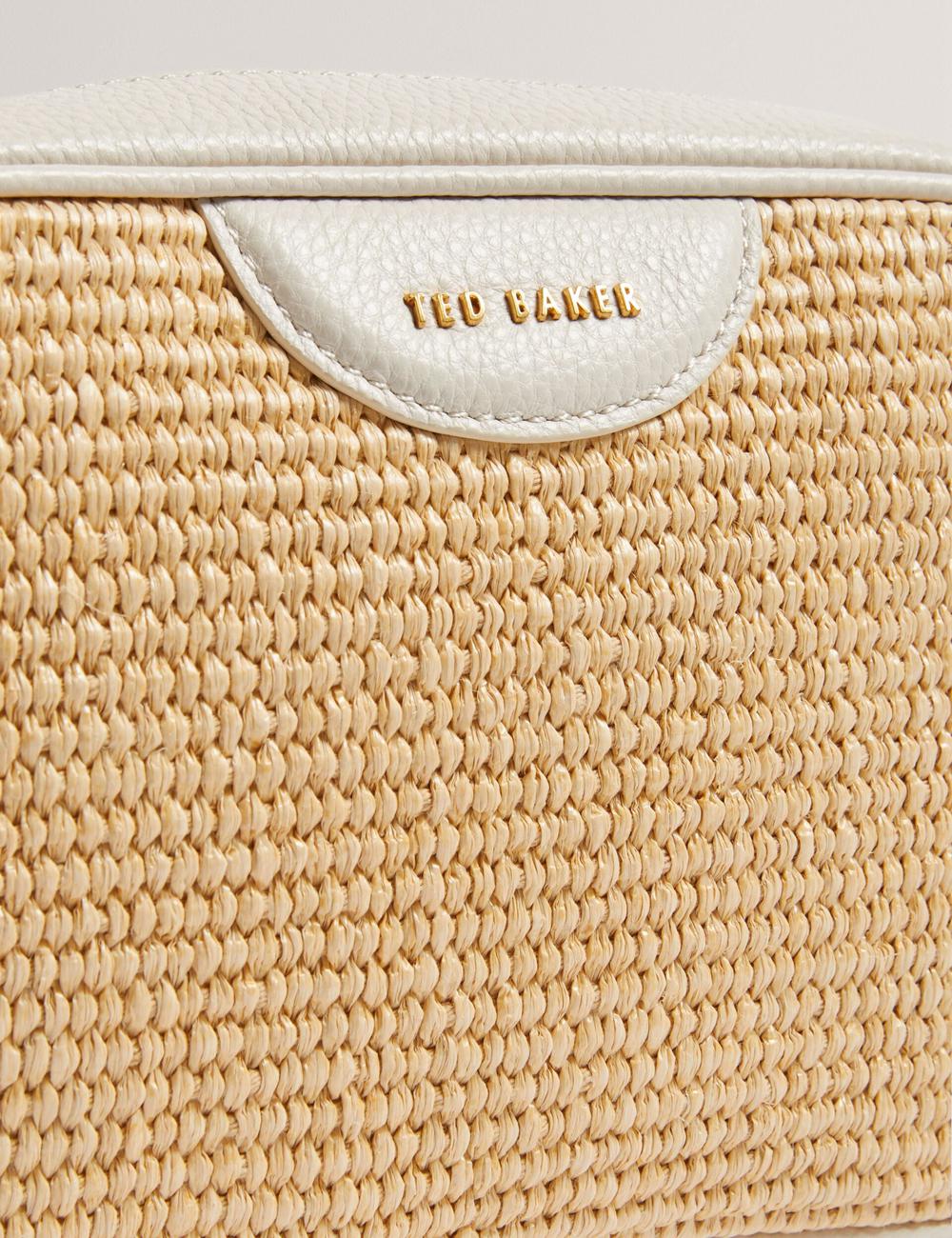 Ecru Ted Baker BARDAS - Faux Raffia Leather Trim Webbing Camera Women Camera Bag | SG  5946-RNJXG