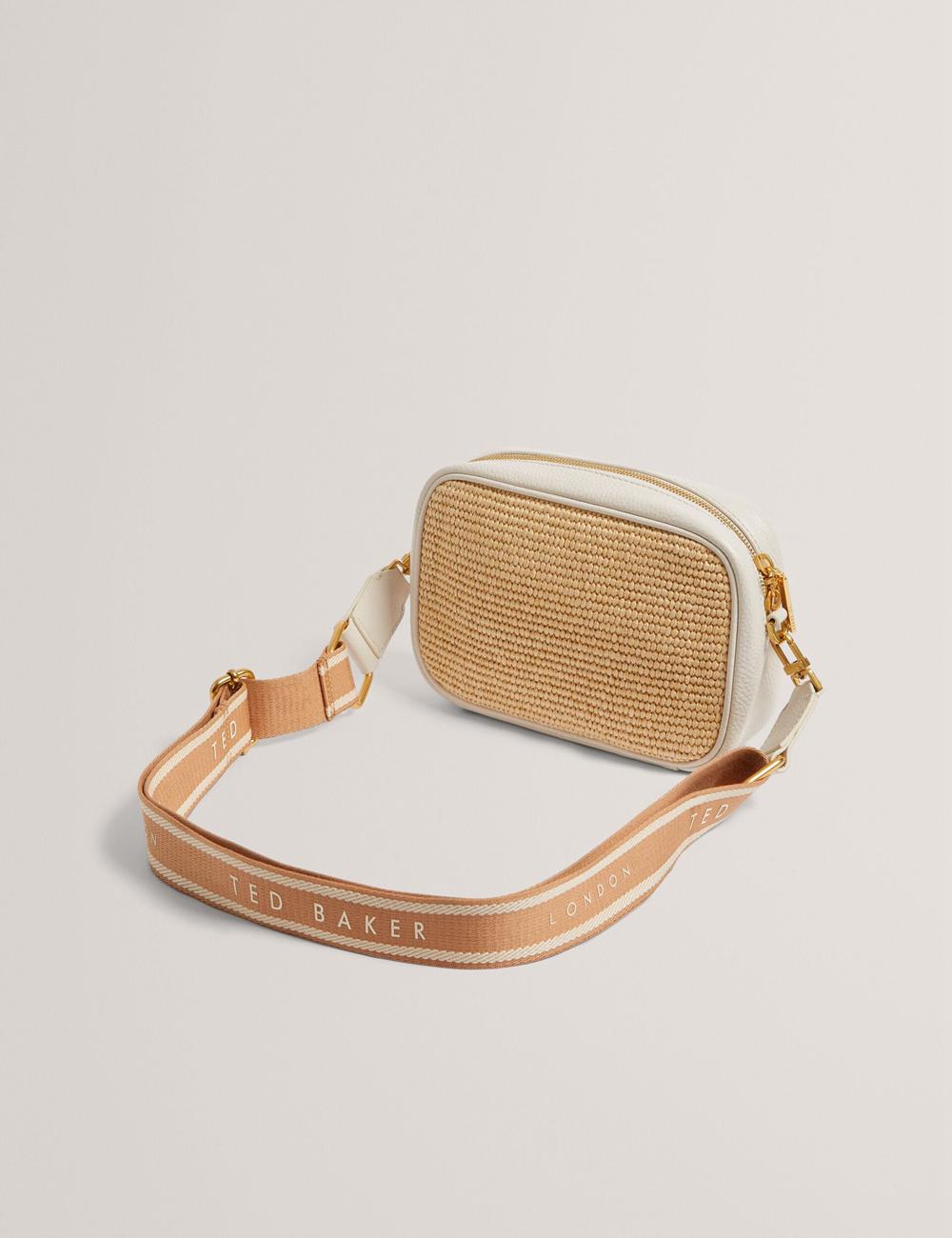 Ecru Ted Baker BARDAS - Faux Raffia Leather Trim Webbing Camera Women Camera Bag | SG  5946-RNJXG