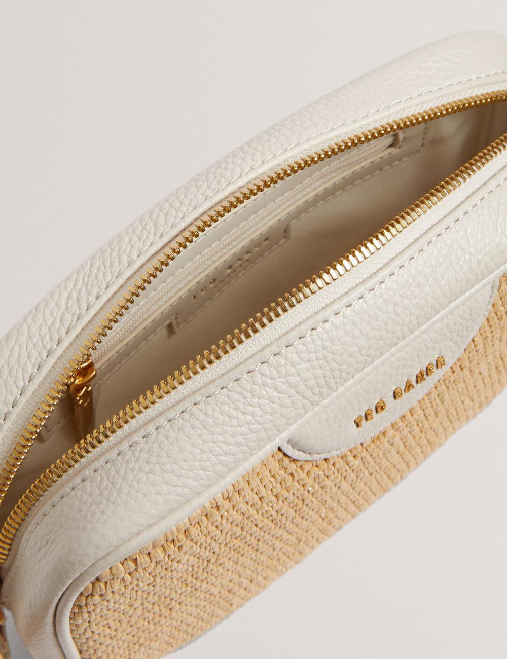 Ecru Ted Baker BARDAS - Faux Raffia Leather Trim Webbing Camera Women Camera Bag | SG  5946-RNJXG