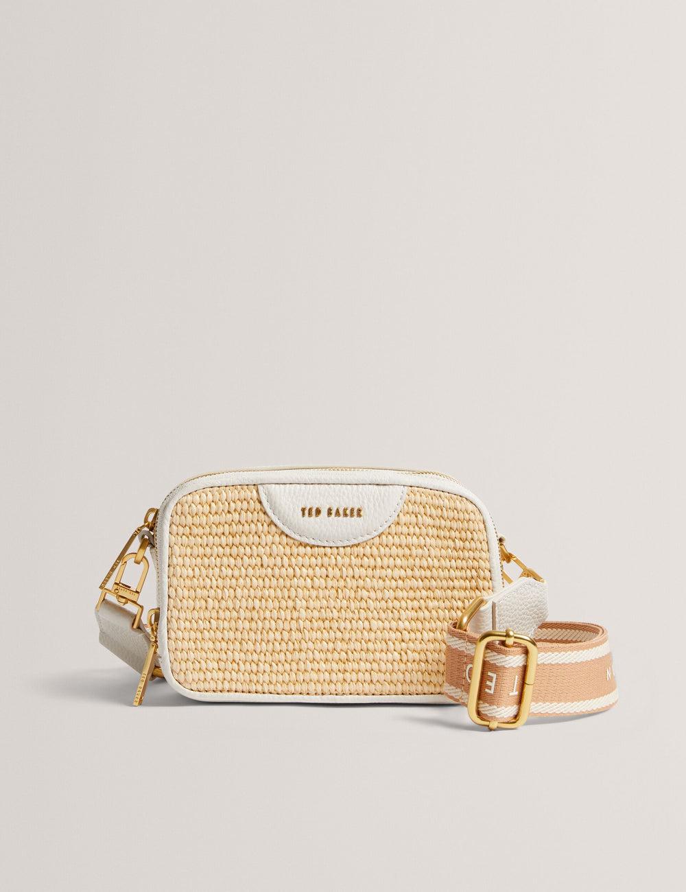Ecru Ted Baker BARIA - Faux Raffia Leather Trim Mini Camera Women Camera Bag | SG  2043-BHZQI