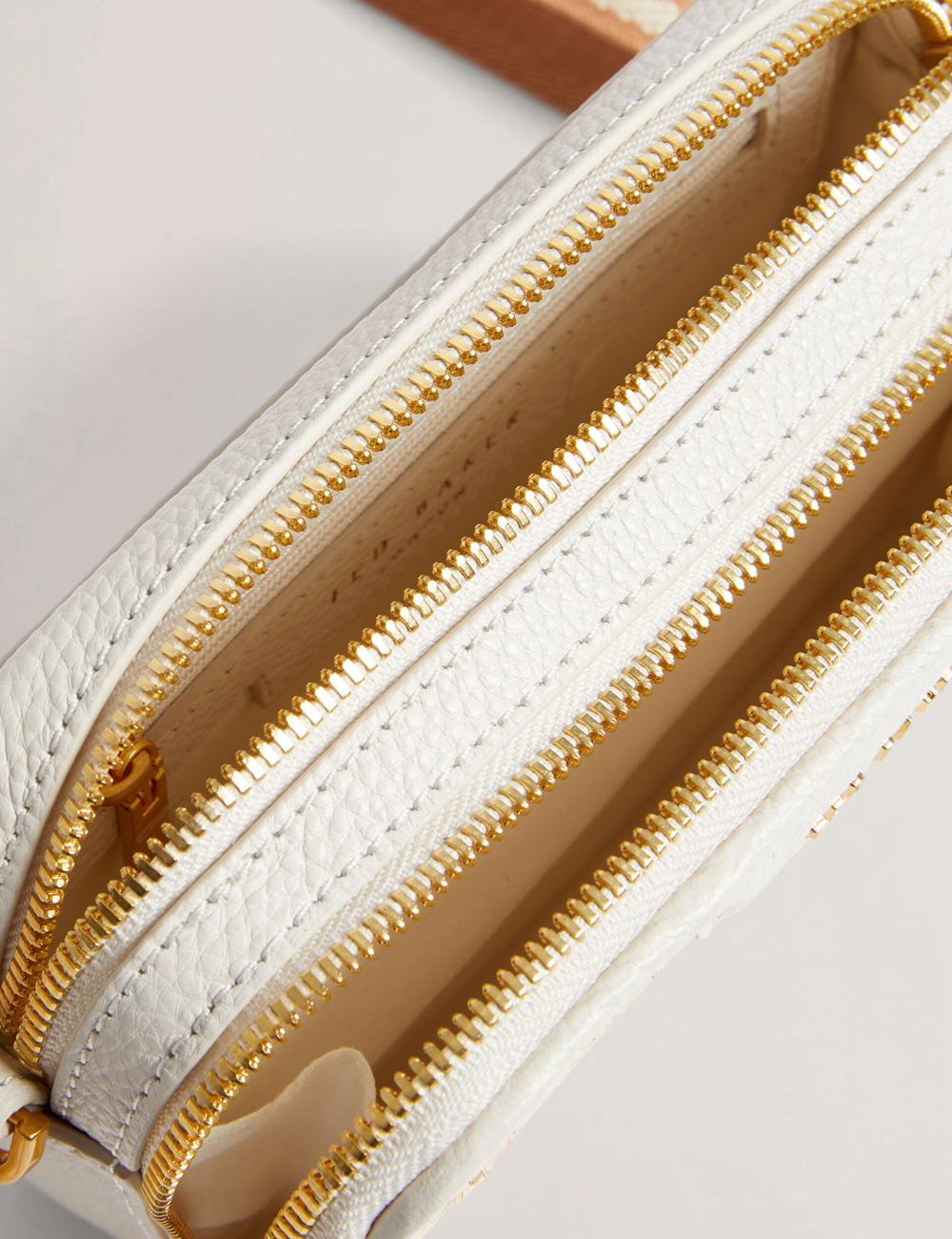 Ecru Ted Baker BARIA - Faux Raffia Leather Trim Mini Camera Women Camera Bag | SG  2043-BHZQI