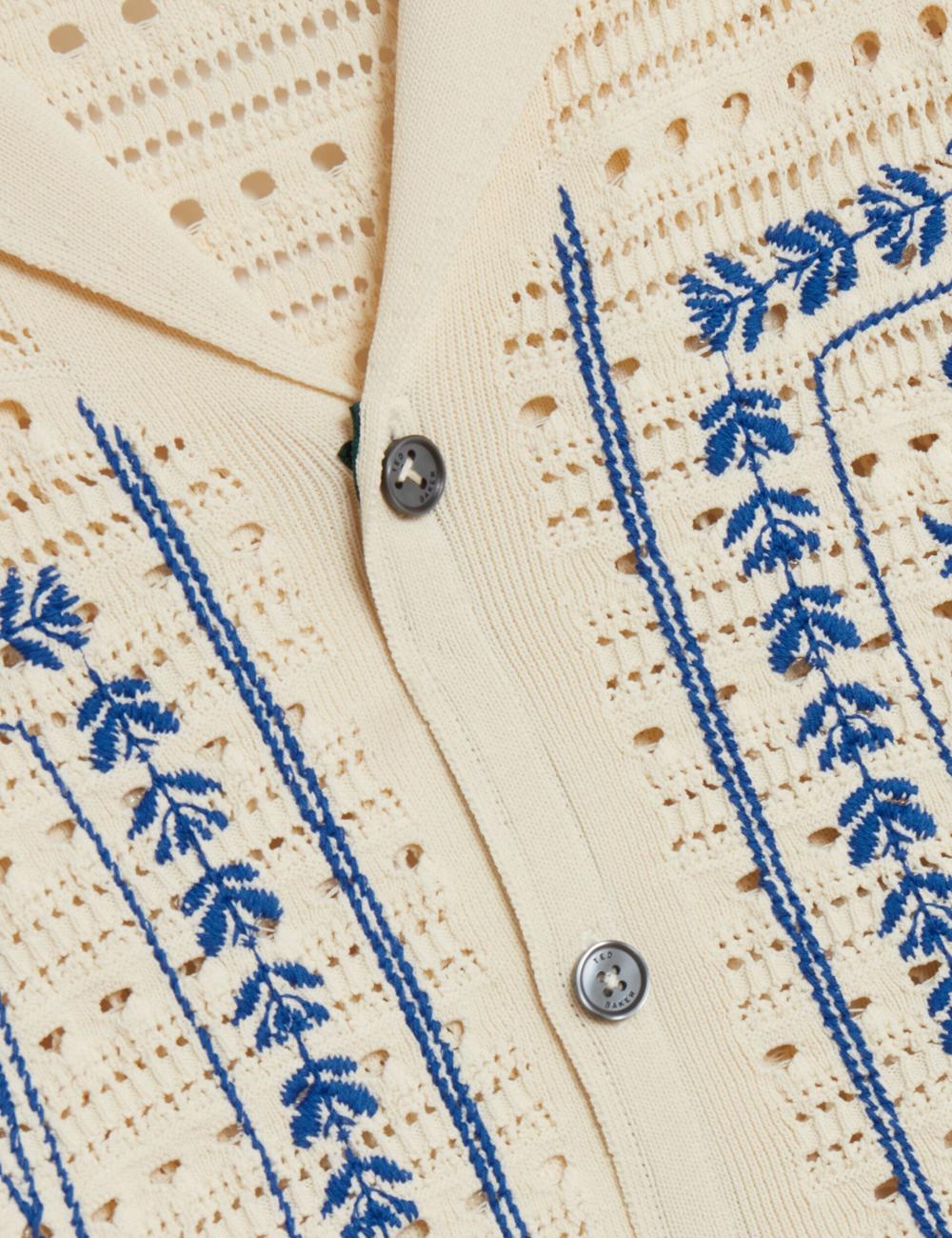 Ecru Ted Baker BARRI - Short Sleeve Crochet Embroidered Men Casual Shirts | SG  2470-IYRKA
