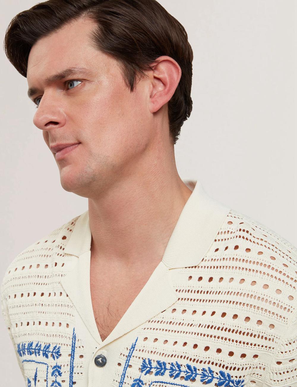 Ecru Ted Baker BARRI - Short Sleeve Crochet Embroidered Men Casual Shirts | SG  2470-IYRKA
