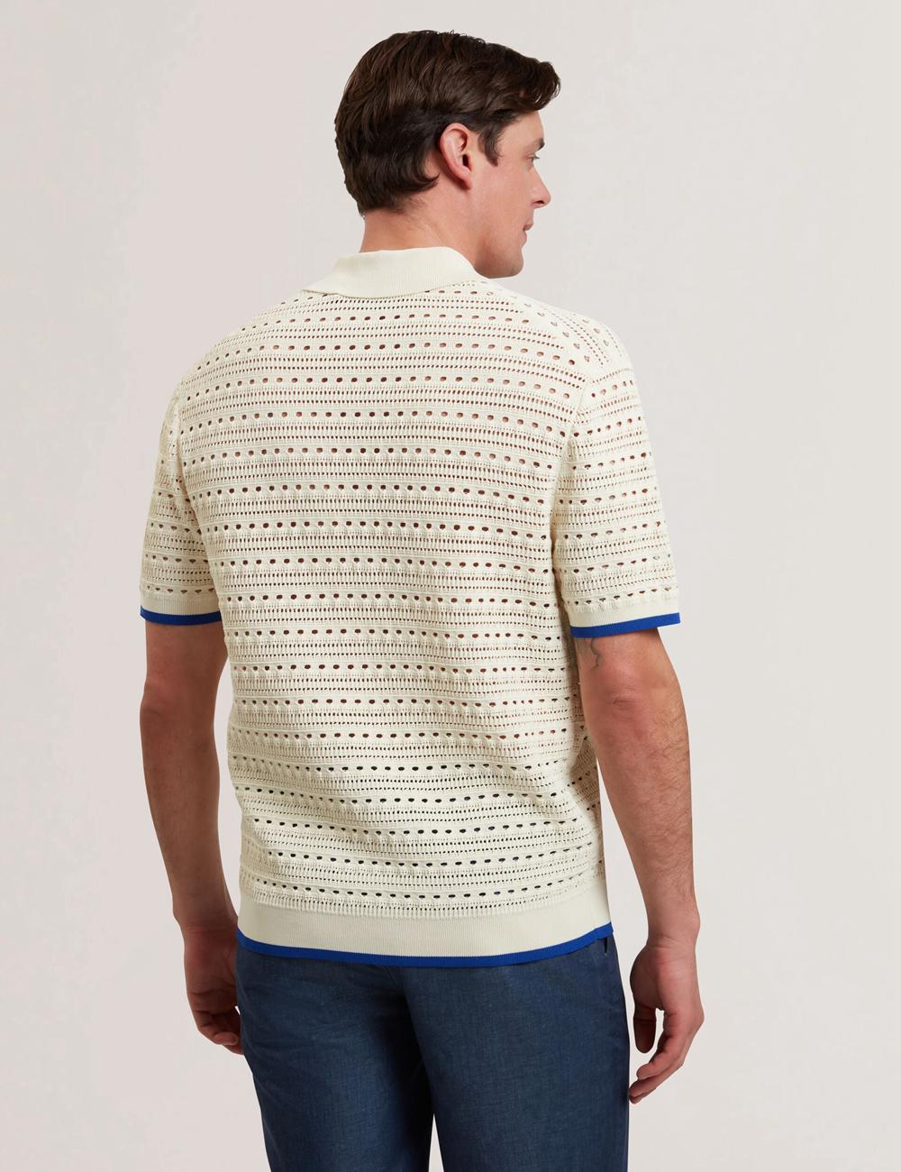 Ecru Ted Baker BARRI - Short Sleeve Crochet Embroidered Men Casual Shirts | SG  2470-IYRKA