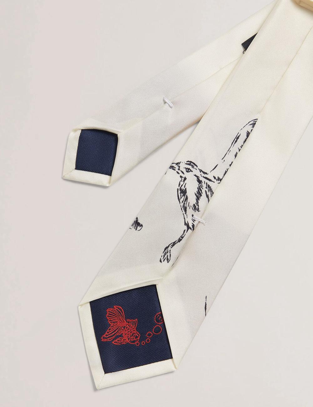Ecru Ted Baker BENHALL - Seagull Graphic Silk Men Ties | SG  8752-IXYCM
