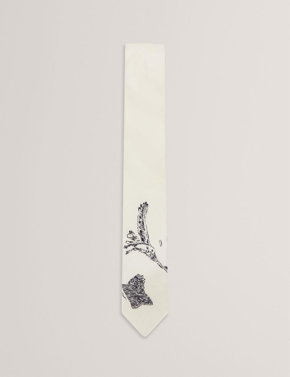 Ecru Ted Baker BENHALL - Seagull Graphic Silk Men Ties | SG  8752-IXYCM