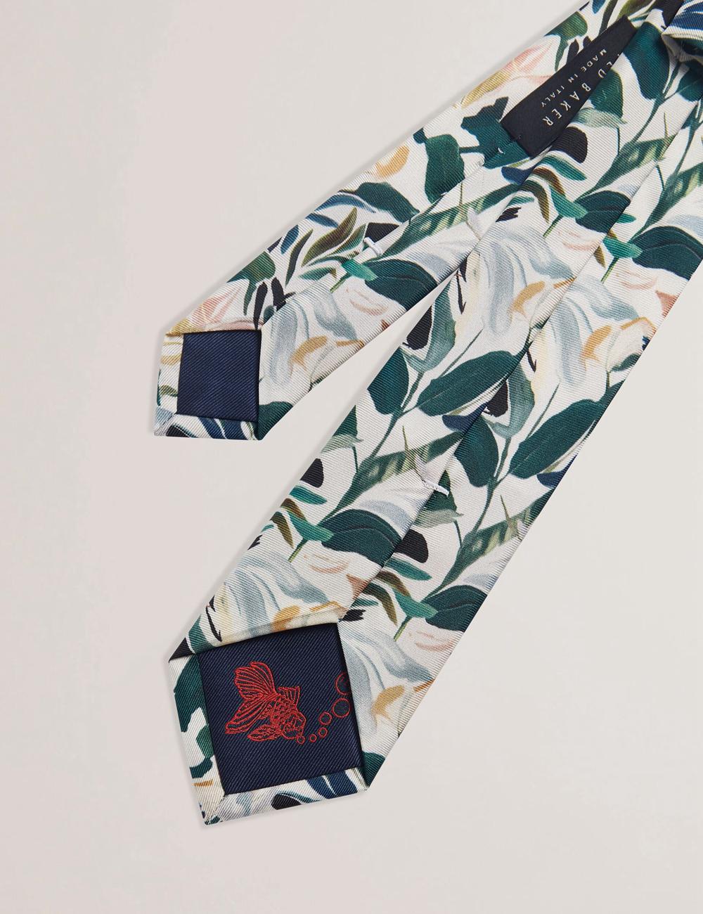 Ecru Ted Baker BOYTONN - Painted Floral Print Silk Men Ties | SG  3157-UZLHY