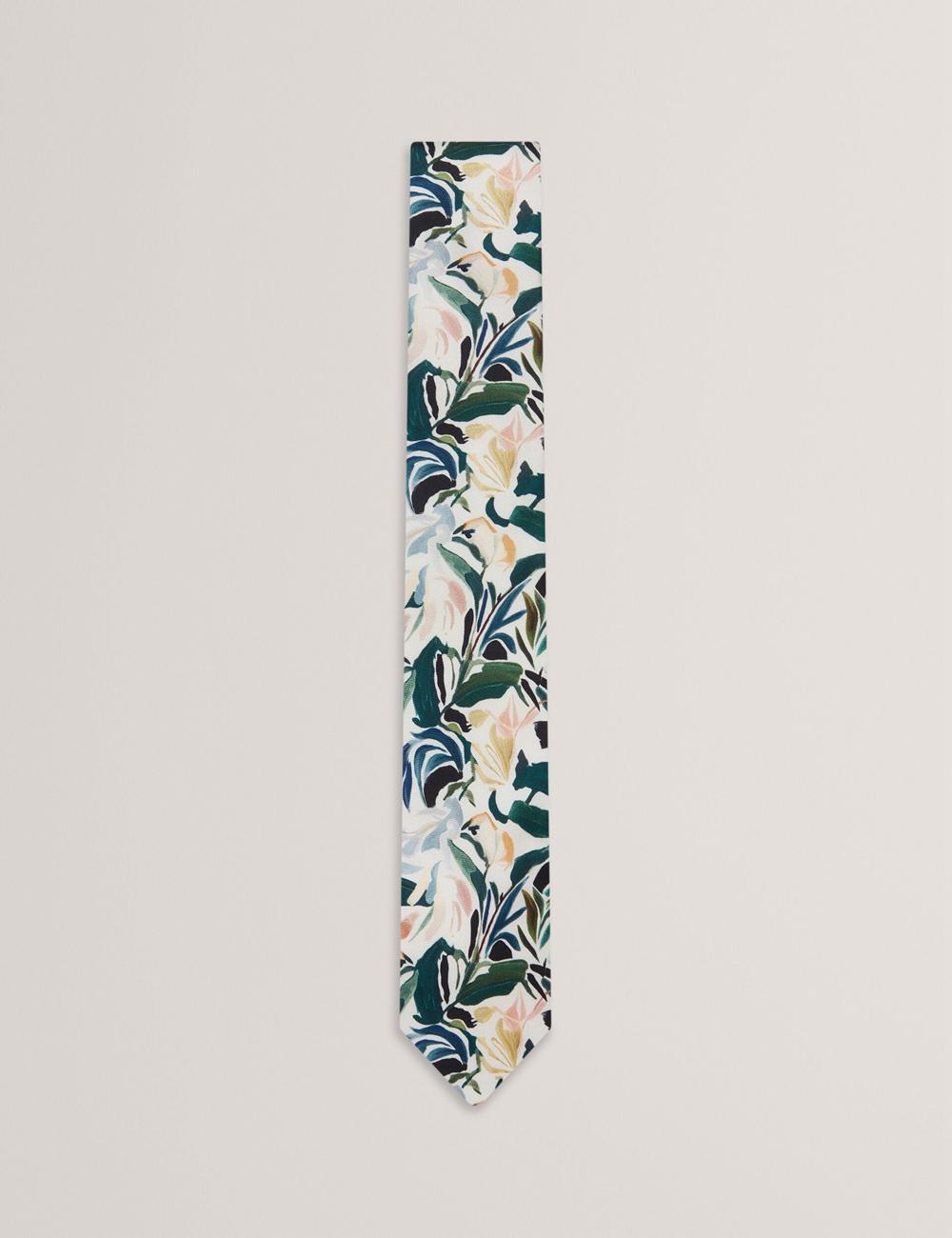 Ecru Ted Baker BOYTONN - Painted Floral Print Silk Men Ties | SG  3157-UZLHY
