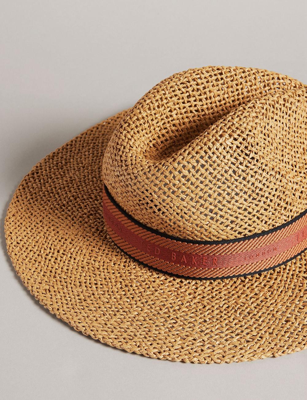 Ecru Ted Baker CLAIRIE - Straw Webbing Trim Women Fedora Hats | SG  3056-OHIWT