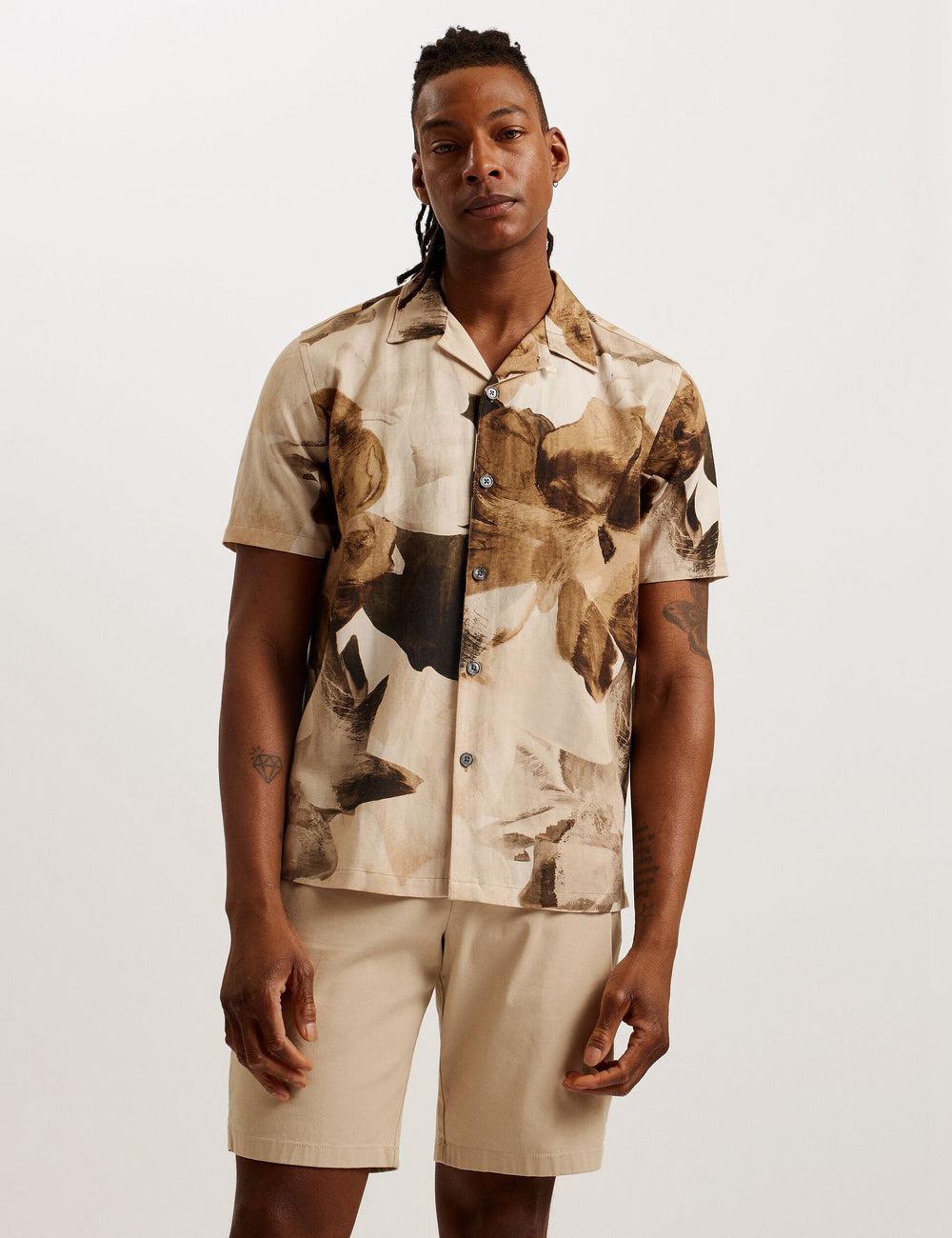 Ecru Ted Baker HENRIS - Short Sleeve Relaxed Floral Print Men Casual Shirts | SG  7052-UJIGN