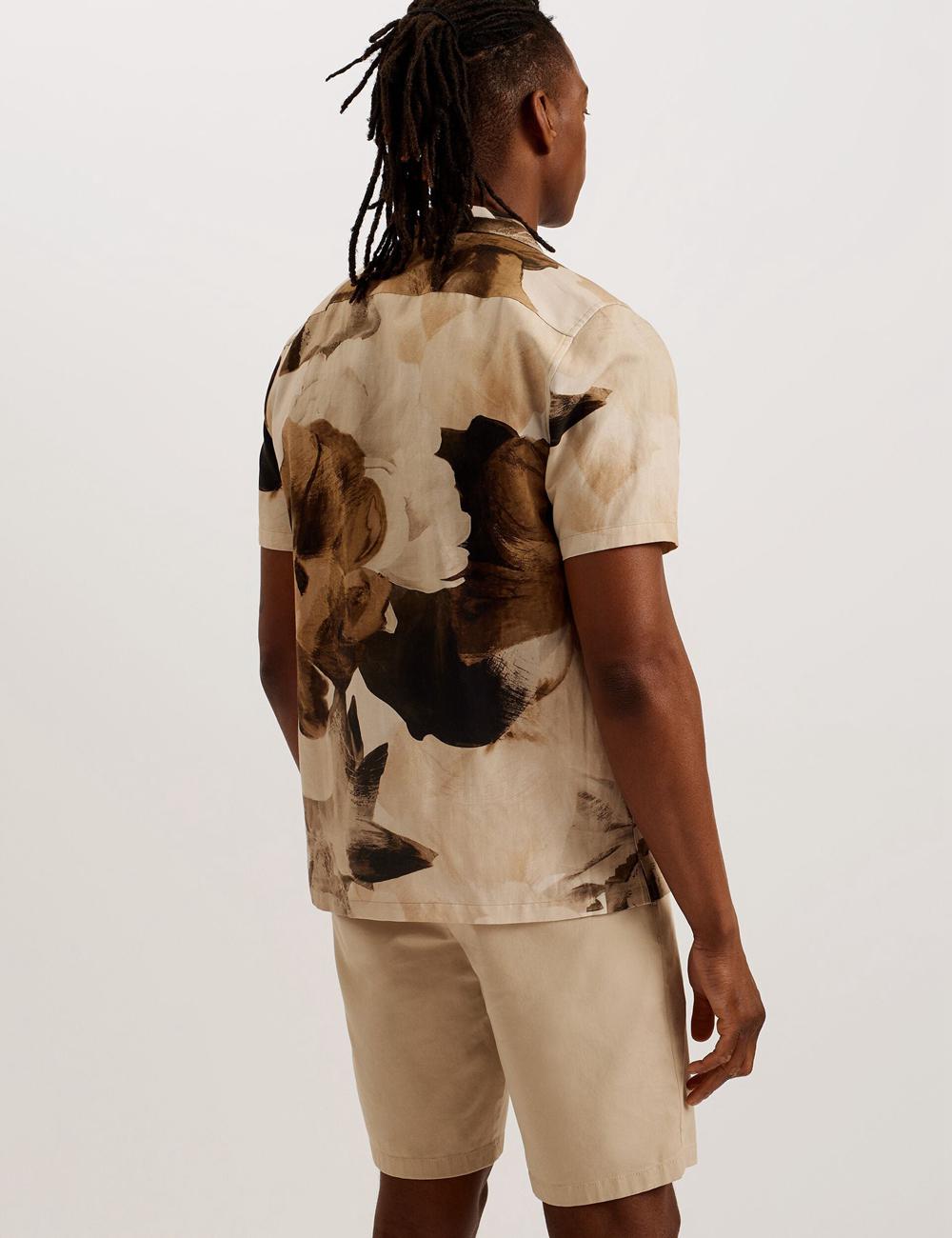 Ecru Ted Baker HENRIS - Short Sleeve Relaxed Floral Print Men Casual Shirts | SG  7052-UJIGN