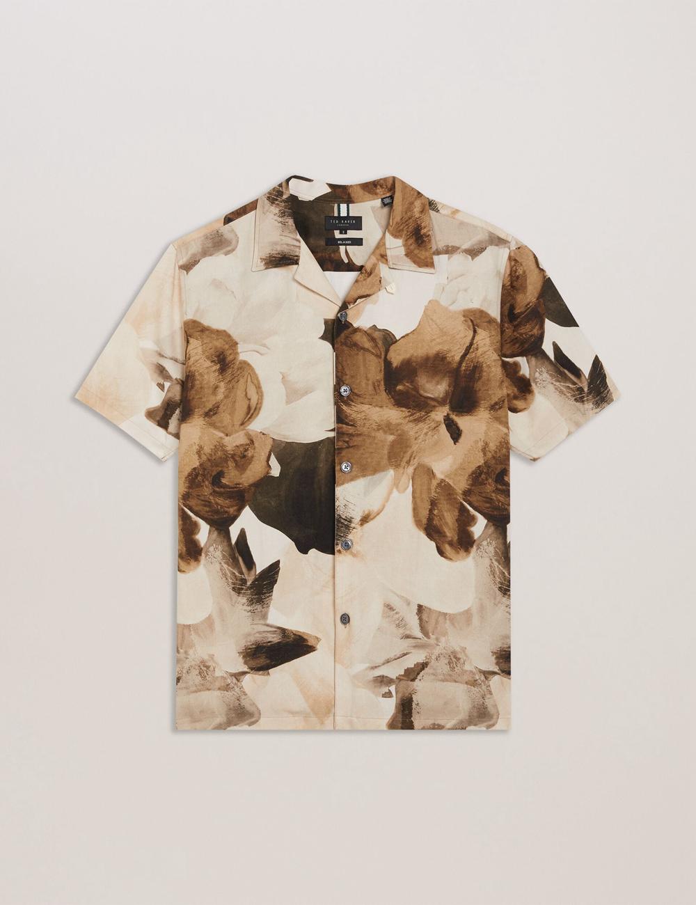 Ecru Ted Baker HENRIS - Short Sleeve Relaxed Floral Print Men Casual Shirts | SG  7052-UJIGN