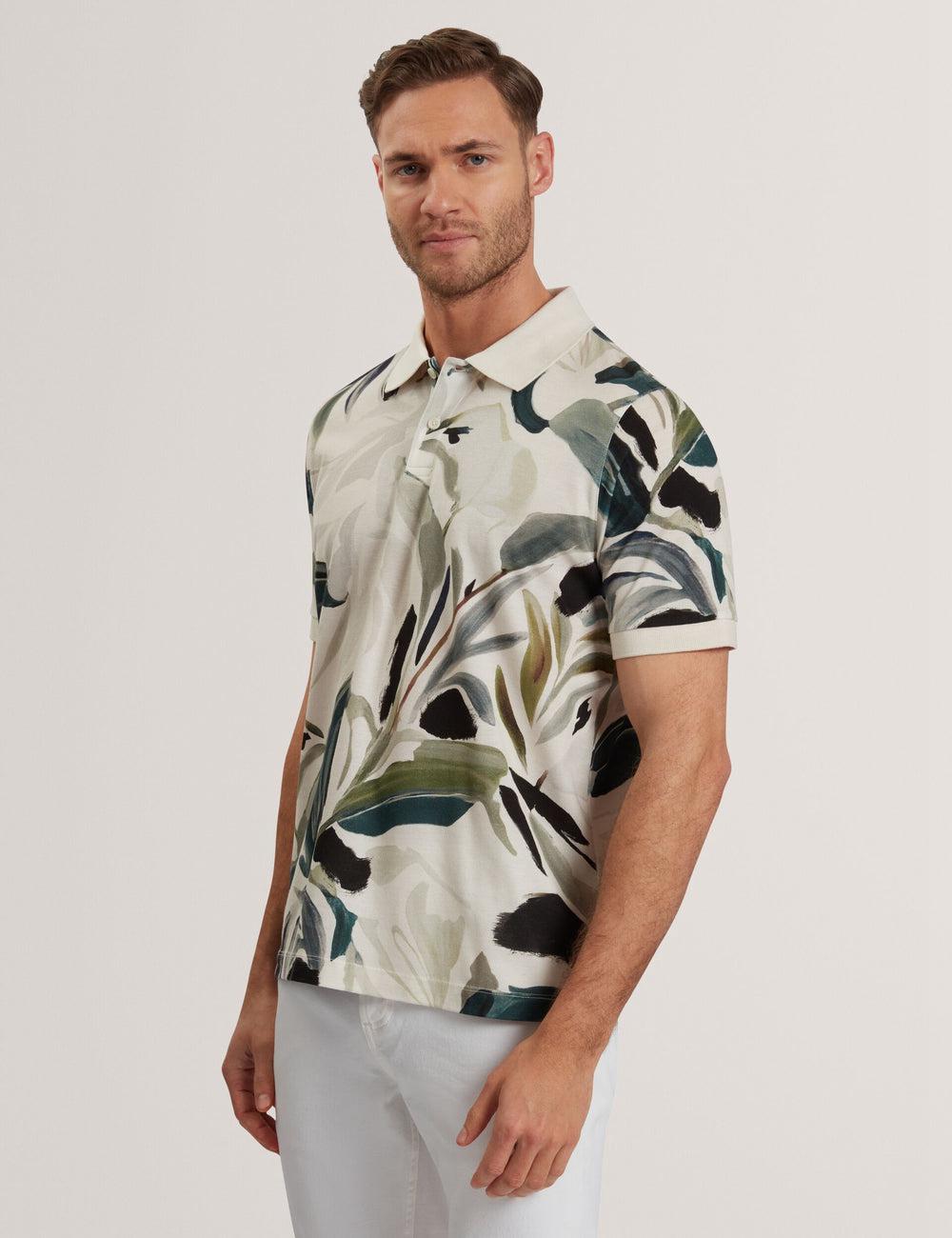 Ecru Ted Baker KIVEM - Short Sleeve Cotton Floral Print Men Polos Shirts | SG  0429-VGSWZ
