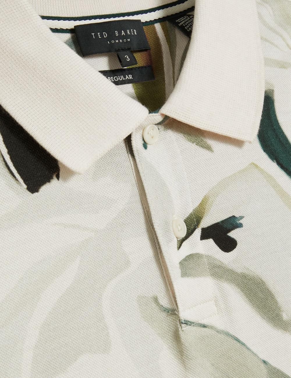 Ecru Ted Baker KIVEM - Short Sleeve Cotton Floral Print Men Polos Shirts | SG  0429-VGSWZ