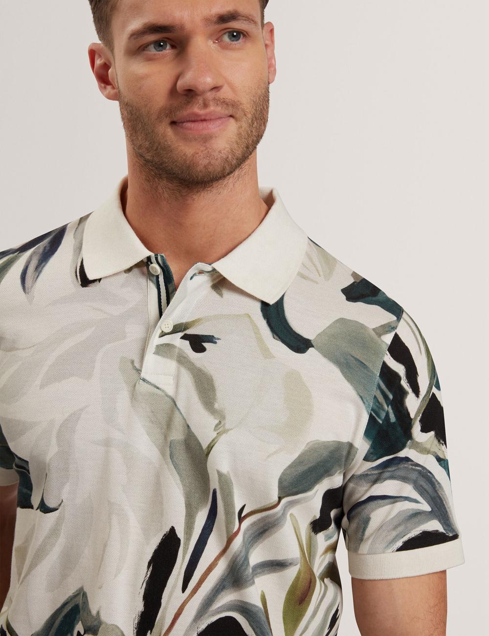 Ecru Ted Baker KIVEM - Short Sleeve Cotton Floral Print Men Polos Shirts | SG  0429-VGSWZ
