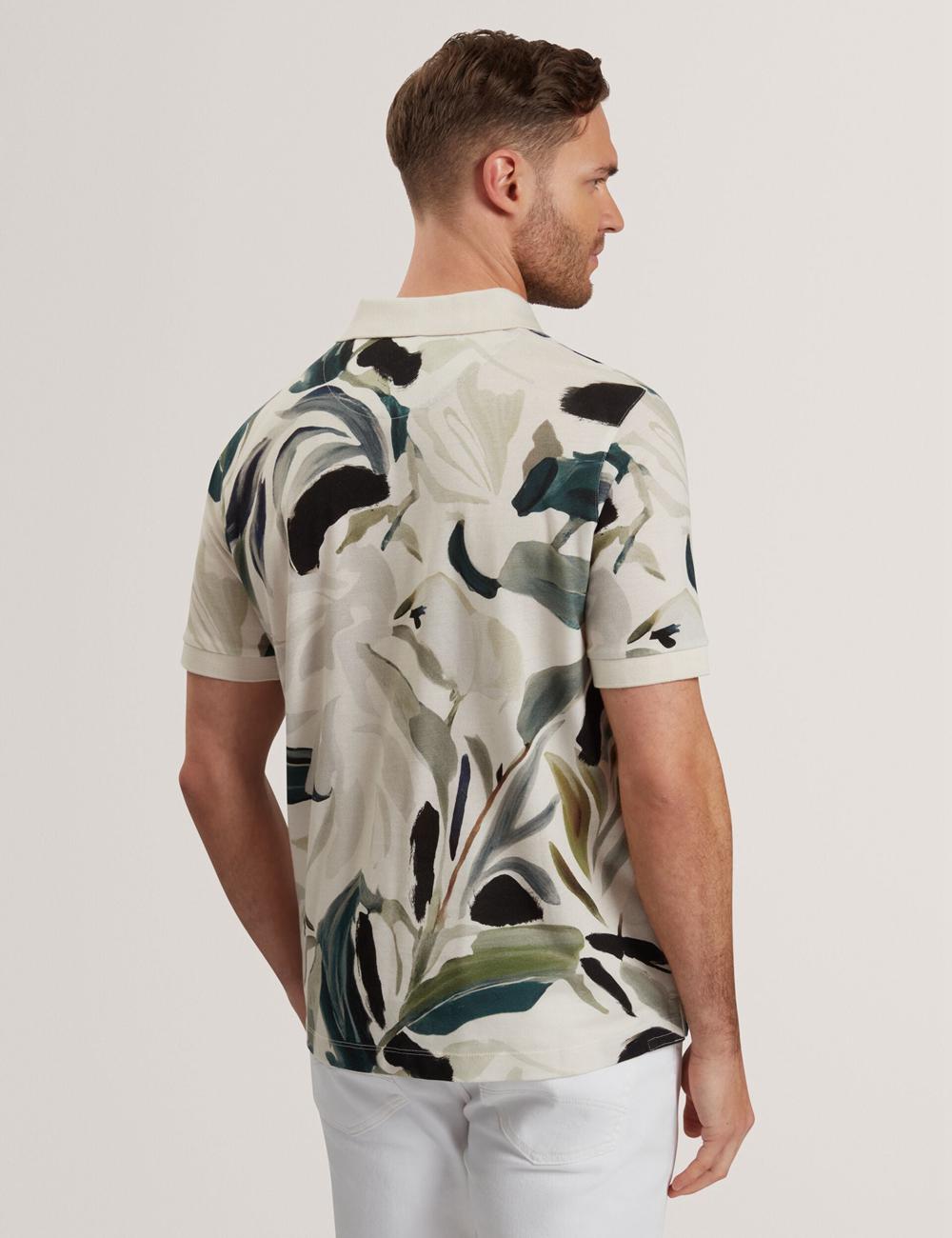 Ecru Ted Baker KIVEM - Short Sleeve Cotton Floral Print Men Polos Shirts | SG  0429-VGSWZ