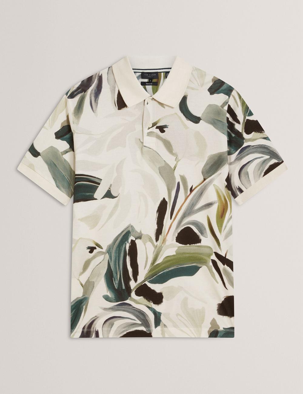 Ecru Ted Baker KIVEM - Short Sleeve Cotton Floral Print Men Polos Shirts | SG  0429-VGSWZ