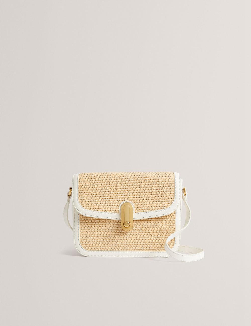 Ecru Ted Baker KKASSIA - Faux Raffia Twist Lock Crossbody Satchel Women Satchel Bags | SG  9687-TREWP