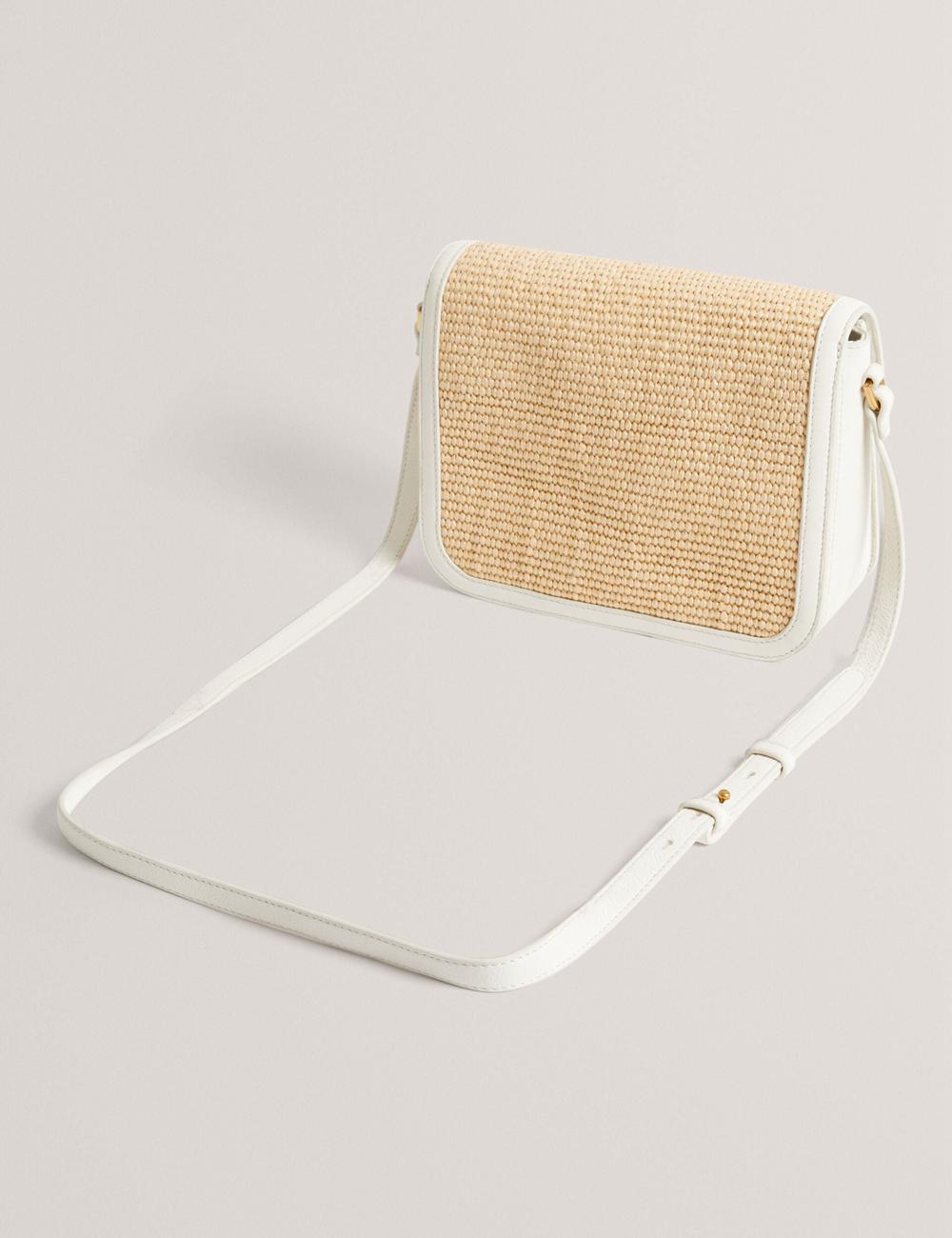 Ecru Ted Baker KKASSIA - Faux Raffia Twist Lock Crossbody Satchel Women Satchel Bags | SG  9687-TREWP