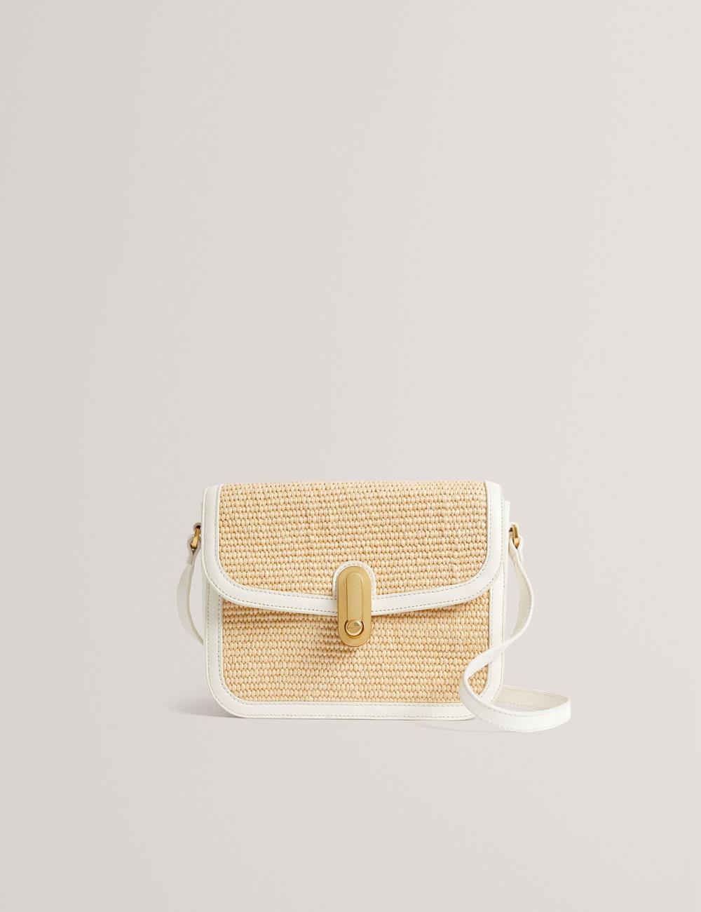 Ecru Ted Baker KKASSIA - Faux Raffia Twist Lock Crossbody Satchel Women Satchel Bags | SG  9687-TREWP