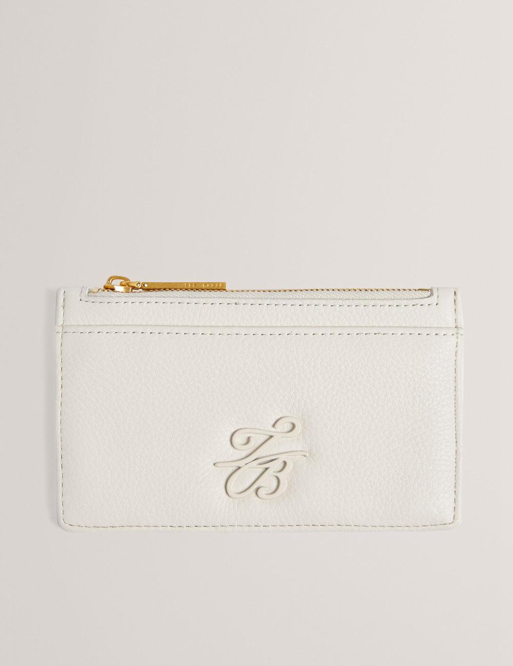 Ecru Ted Baker MARLEAH - TB Logo Leather Zip Card Holder Women Wallets | SG  8269-VGITW